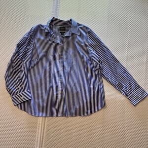 Chaps Classics Women's Blue White Striped Long Sleeve No Iron Shirt 2x